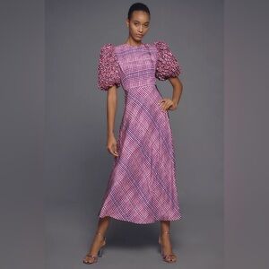 CeliaB Natura Puff Sleeve Midi Dress Purple Size XXS NWT